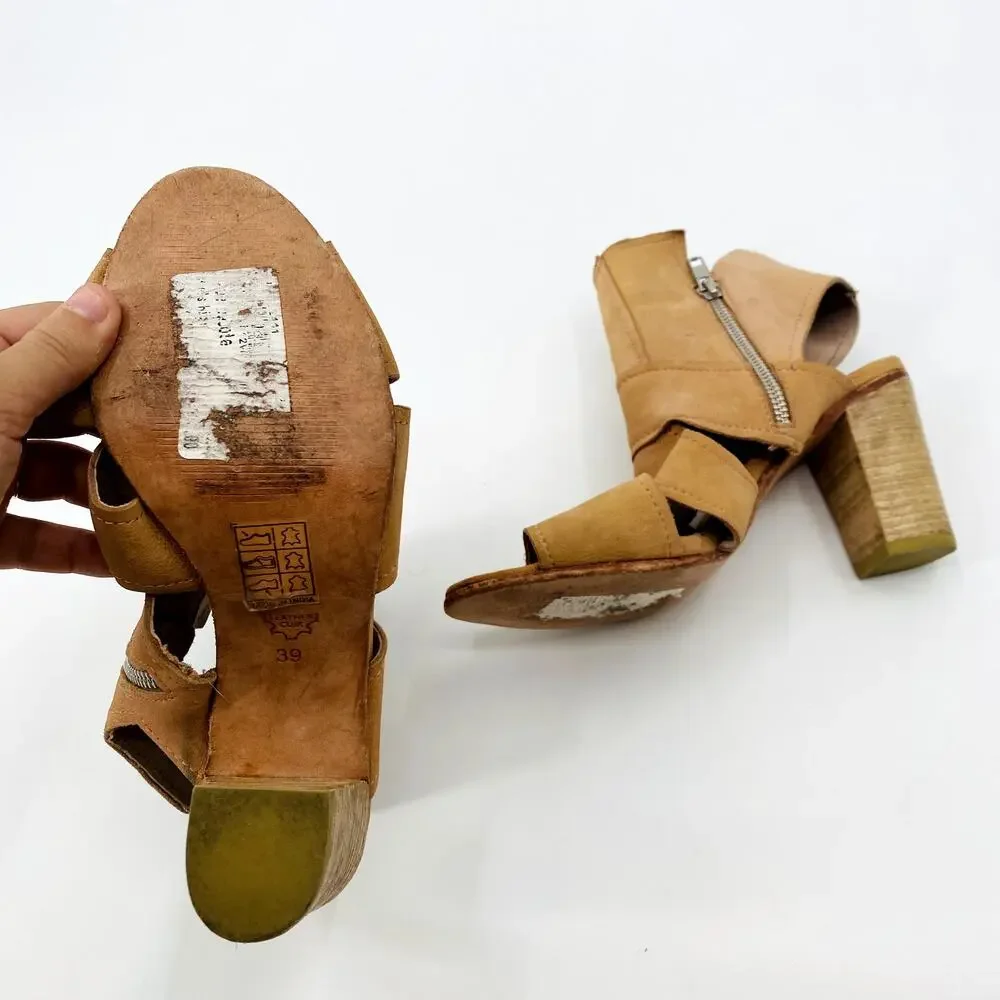 Free People 39 tan cutout Leather Heeled Sandal